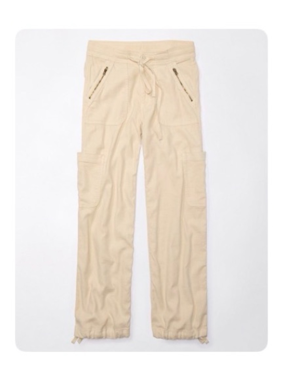 American Eagle Women’s Linen Blend Drawstring Cargo Pants in Khaki